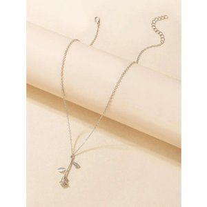 Dainty Silver Rose Boho Charm Necklace for Women